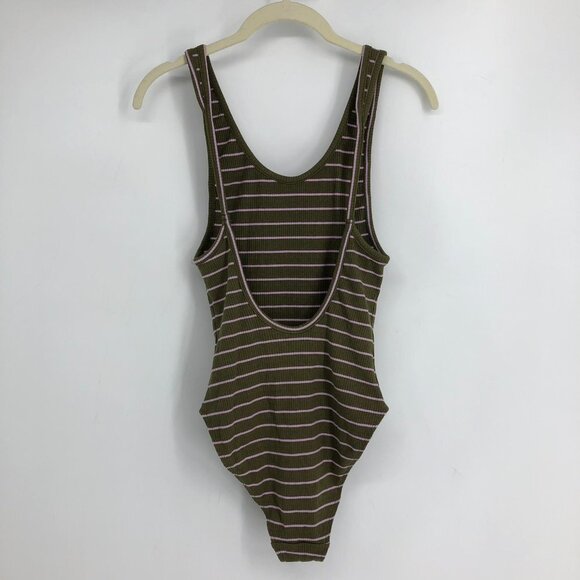 Urban Outfitters Out From Under Green/Pink Striped Ribbed Tank Cheeky Bodysuit S - Picture 2 of 15